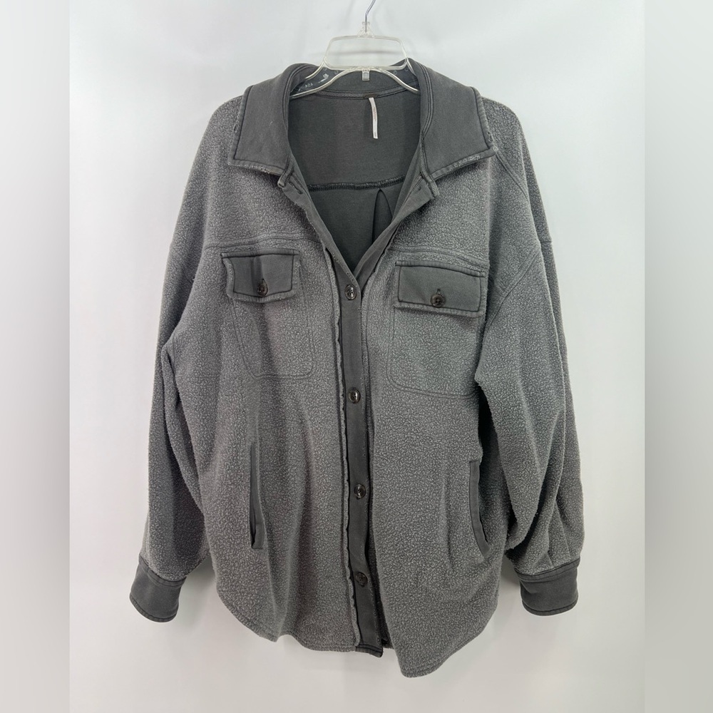 Free People Gray Ruby Oversized Fleece Shirt Jacket Shacket Eucalyptus S Small - Picture 7 of 10